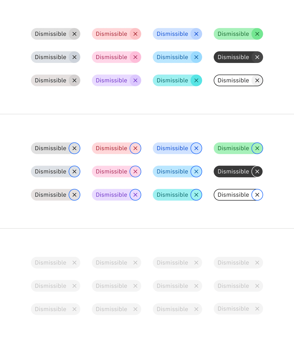 Dismissible tag interactive colors.